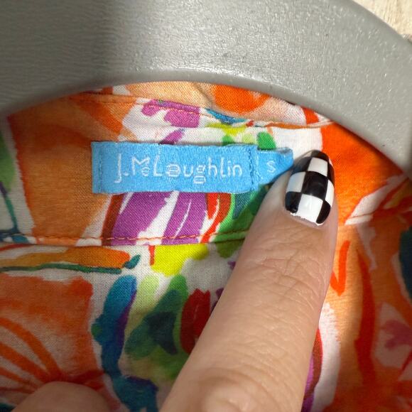 J. McLaughlin Toucan Print Button Down Shirt Orange Multicolor Size Small - Picture 3 of 4